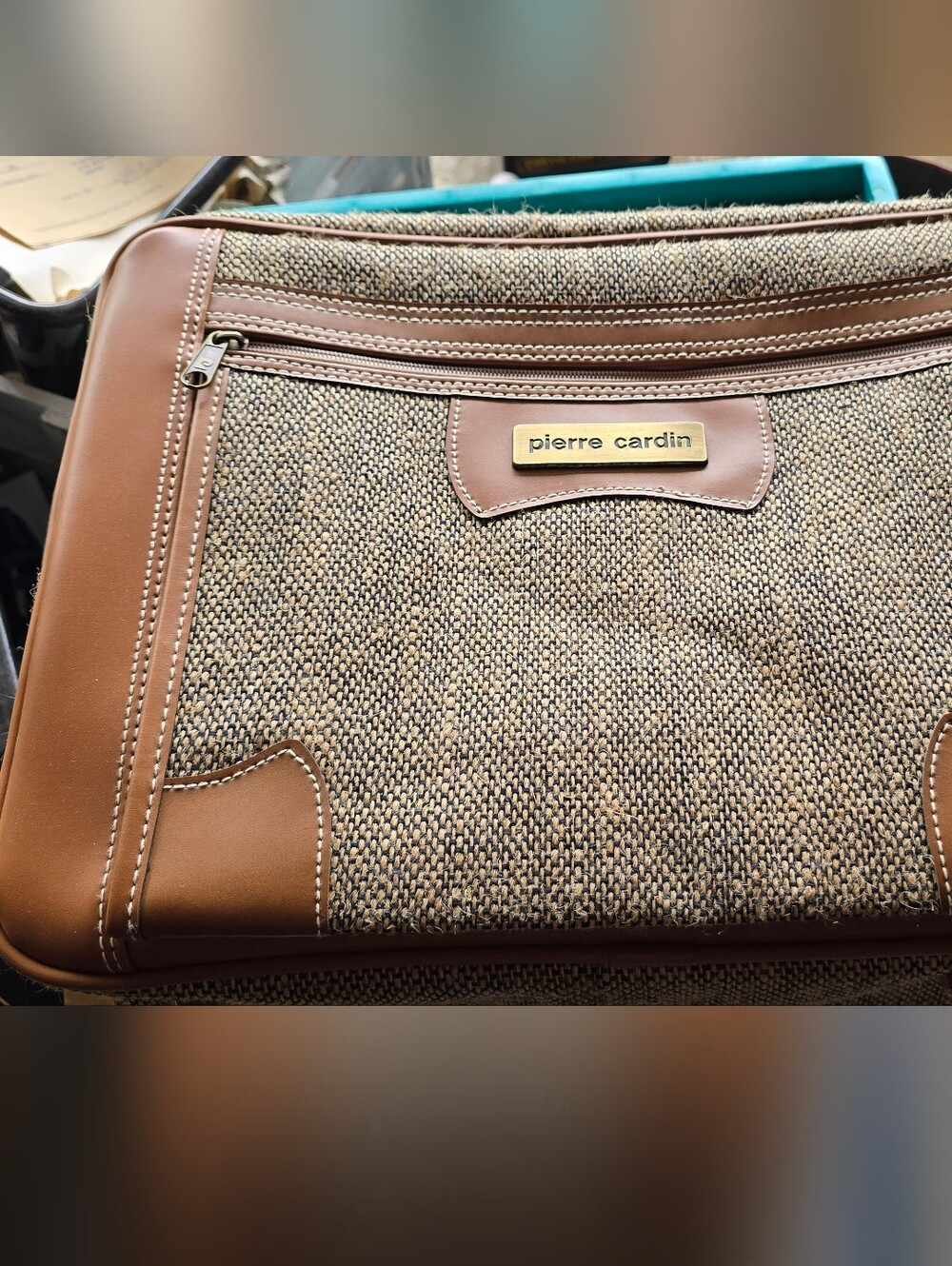 NWT Vintage Pierre Cardin Brown Woven Canvas Travel Bag